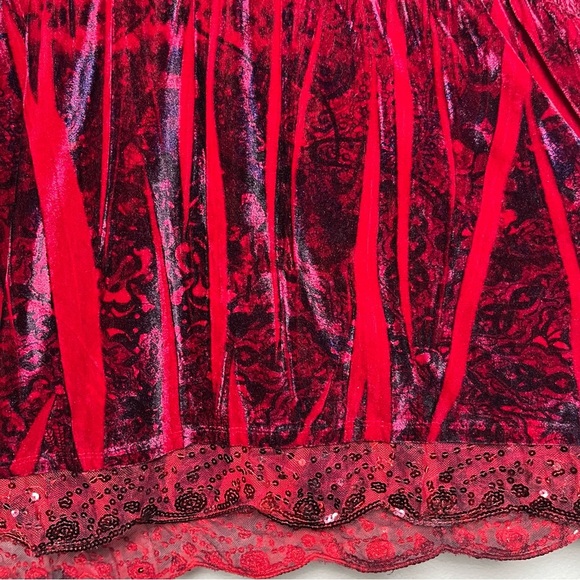 Energe Women Top 3X Red Velvet Burnout Empire Waist Half Sleeve Sequins Art‎ - Picture 4 of 9